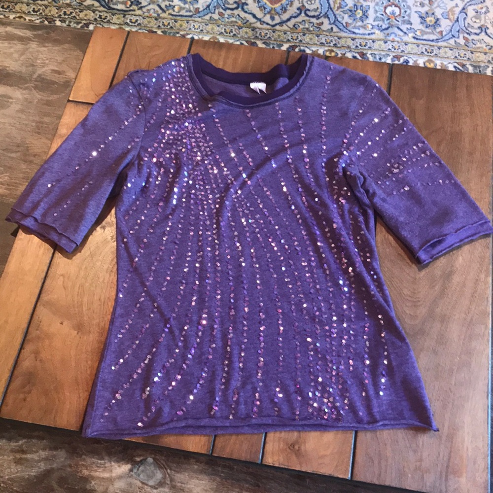 Joie, Purple Sequined Distressed T-Shirt, Size S